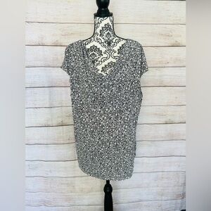 Lane Bryant Women’s Plus Black White Floral Cowl Neck Short Sleeve Wrap Top